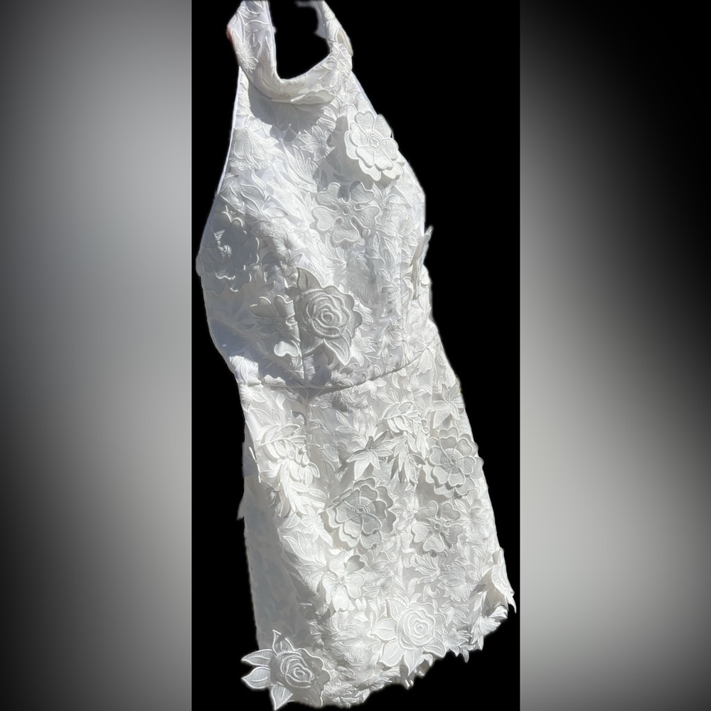 White Floral Lace Halter Dress